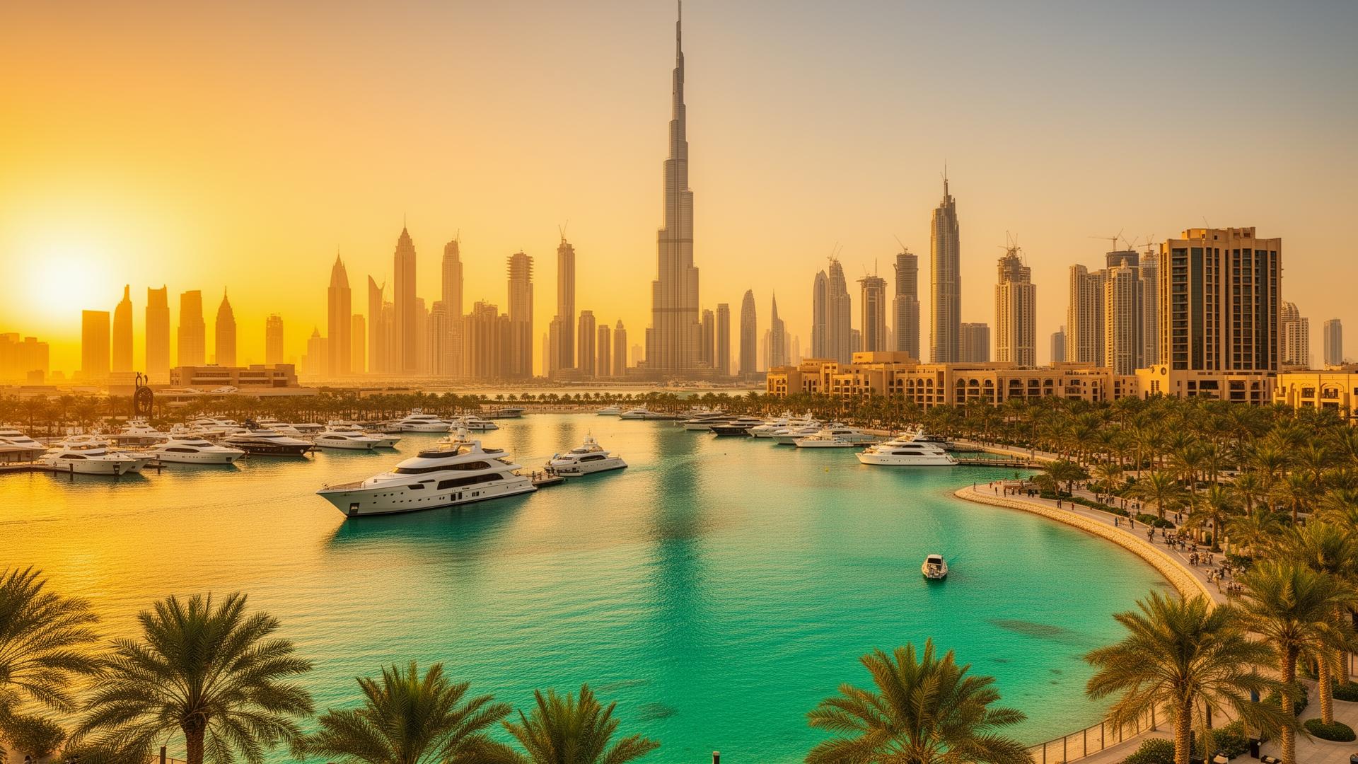 Dubai skyline at sunset
